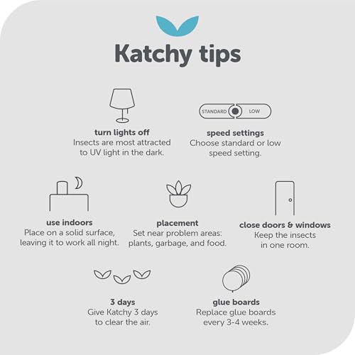 KATCHY Indoor Insect and Flying Bugs Trap Fruit Fly Gnat Mosquito Killer with UV Light Fan Sticky Glue Boards No Zapper Black