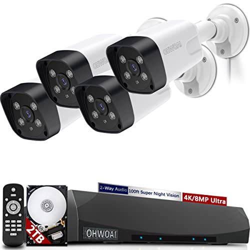 [2 Way Audio & 100 ft Night Vision] POE Security Camera System, 4K POE Camera System, Complete Surveillance Systems, 4pcs Hardwired Outdoor Cameras, 4K NVR Security Camera System for Businesses