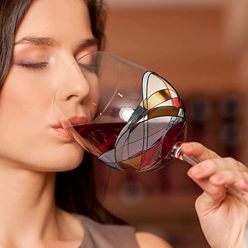 Bezrat Wine Glasses Hand Painted - Set Of 2 - Women Wine Gift - Wine Lover Glass - Beautiful Glassware Gifts Ideas For Women Inspired By 'Duomo Di Milano' Mothers Day - 12 Oz (Blue) #TOP3