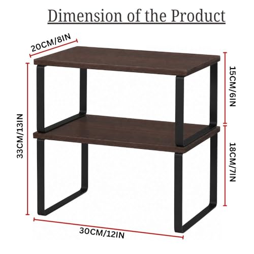 Image of Decorlay Metal & Wooden Cabinet Shelf Organizer Spice Rack Kitchen Counter Shelf, Pantry Organizer Storage Shelves, Stackable | Black-Brown