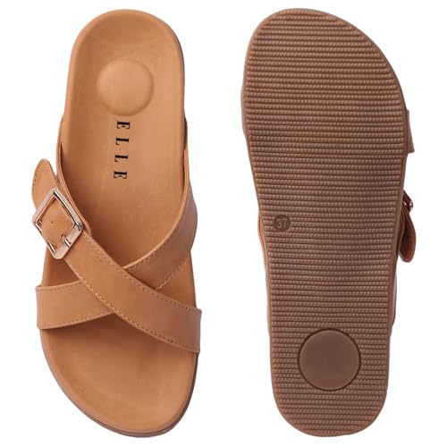 Image of ELLE Women's Flats Slip-On Sandals with Buckle Detail