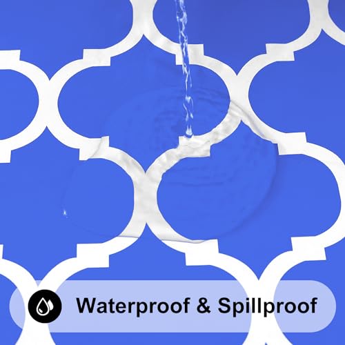Smiry Round Picnic Tablecloth, Waterproof Elastic Fitted Table Covers for 45" - 56" Tables, Wipeable Flannel Backed Vinyl Tablecloths for Camping, Indoor, Outdoor, Blue & White by Smiry - Used condition - Image 4