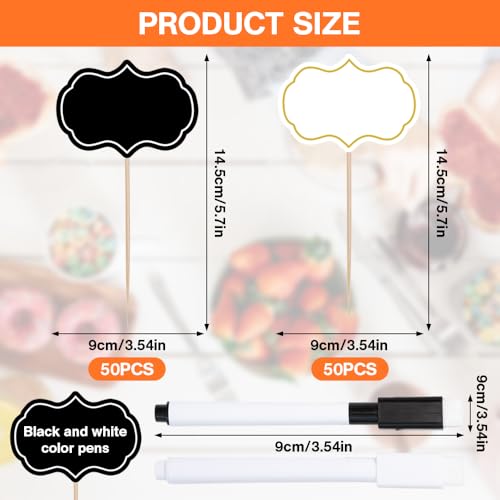 Sxutop 100 Stück Buffet Schilder zum Beschriften Kuchen Fähnchen zum Beschriften Essen Buffet Schilder Kreide Käse Marker Buffet Etiketten für Party, Preisschilder, Kuchen Lebensmittel (Schwarz, Weiß)