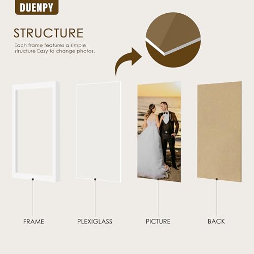 Image of DUENPY 5 Folding 5x7 Accordion Wood Frame Plexiglass White | Constructed With Engineered Wood And Plexiglass, Elegant Ornament For Desktop Photo Display