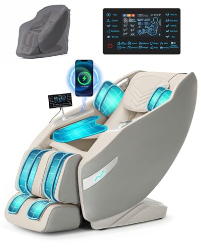 RelaxRelife 3D Full Body Massage Chair, Zero Gravity with Heat, 12 Auto-Modes, Shiatsu Foot & 55“ SL-Track, 28 Airbags, Footcare Massage, Grey