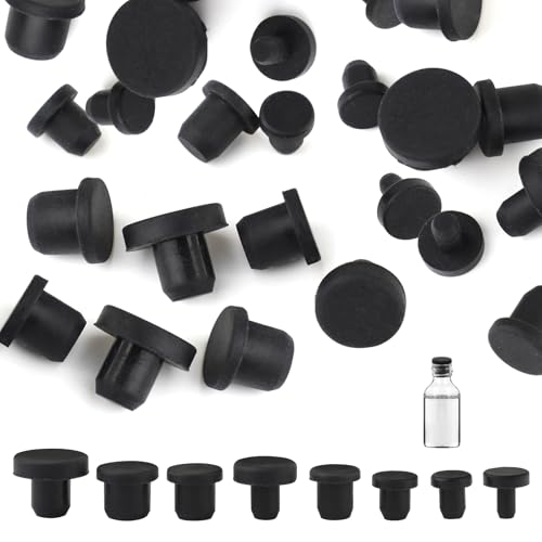 80 Pcs Silicone Rubber Hole Plugs,8 Sizes T-Type Black Snap in Caps, High Temp Waterproof Sealing Plugs for Powder Coating, Pipe,Electrical,Dust Proof Cover(4-9.5mm)