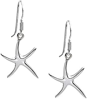 Silverly 925 Sterling Silver Starfish Earrings - Solid Silver Drop Earrings - Beach Inspired Jewellery - Star Shaped Dangle Earrings - Summer Gifts for Women - Hypoallergenic Earrings