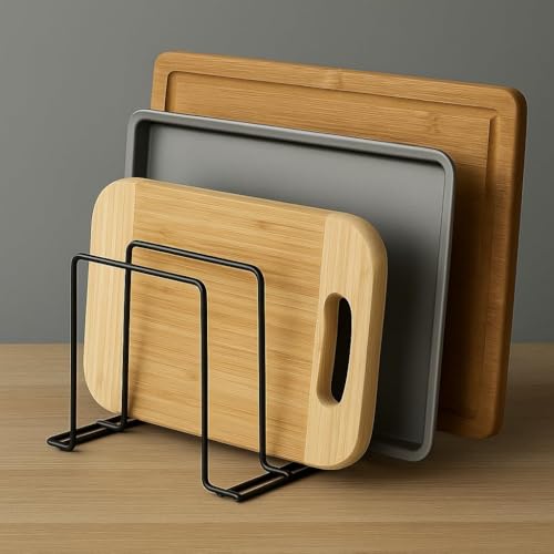 Image of Plate Stand & Dish Rack Organizer - 4-Slot Countertop Iron Rack, Space-Saving Black Plate Holder (L-9 x W-8.5 x H-7 Inches)