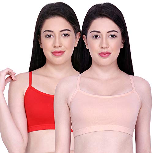Image of INKURV Slip On Beginner's Bra for Girls & Teenagers, Non Padded Sports Bra| Adjustable Straps with No Hooks| Double Layered Fabric, Non-Wired Seamless Bralette for Gym-Combo of 2