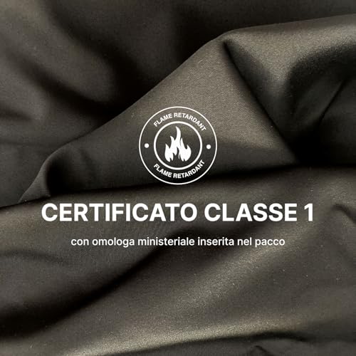 Tessuto Ignifugo Oscurante 99,5% Al Metro Lineare – Altezza 300 Cm, Peso 260 Gr/M², Certificazione Classe 1, Poliestere Fr Antifiamma, Lavabile, Ideale Per Tendaggi (Nero) - 2
