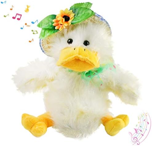 Houwsbaby Duck Stuffed Animal Electronic Music Animated Barn Plush Toy Singing”You are My Sunshine” Interactive Dancing Puppet in Straw Hat Xmas Gift for Girls Toddlers Easter Holiday Birthday12''