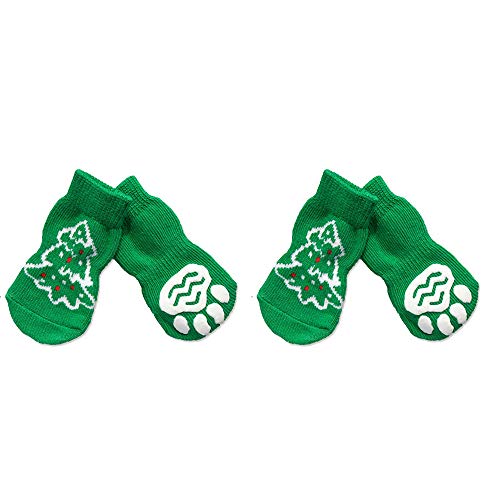 Bbeart Pet Christmas Sock,Small Dog Pattern Christmas Sock 4Pcs Anti-Slip Cotton Paw Protector Gifts For Puppy Yorkshire Pomeranian Dog (M, Christmas Tree) #TOP15