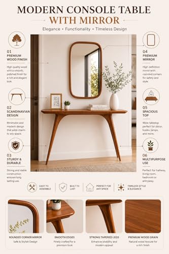 Image of Solid Wood Console Table for Living Room & Entryway - Modern Minimalist Narrow Table (100x30x77 cm) | Durable Wooden Sofa Table for Hallway, Bedroom & Office