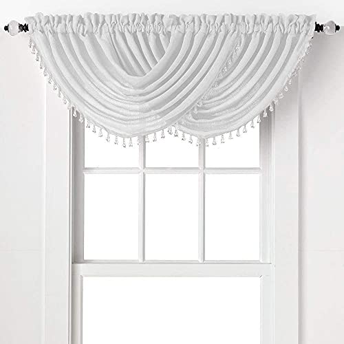 Regal Home Collections 2-Pack: Beaded Emerald Crepe Waterfall Valances - Assorted Colors (White)
