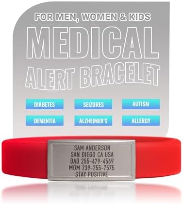 Sprint - Pulsera de alerta médica para hombres y mujeres, pulsera de silicona elástica y elegante para identificación médica de emergencia,