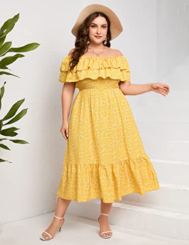 Image of KOJOOIN Women Plus Size Off Shoulder Maxi Dress Ruffle Flowy Casual Summer Boho Long Dresses