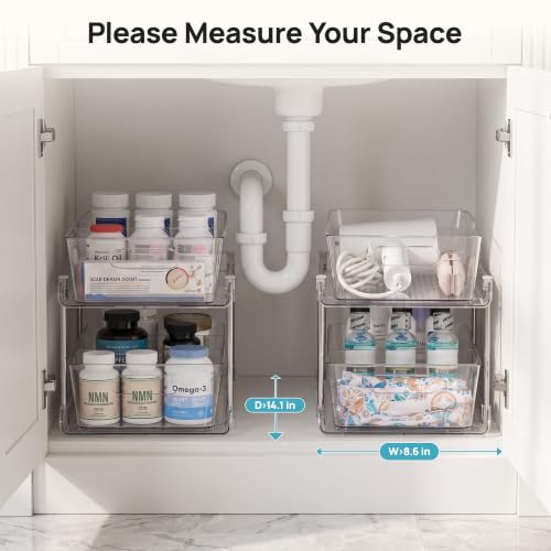 Image of Vtopmart 2 Pack Larger Plastic Bathroom Under Sink Pull-Out Organizer (M-Standard)