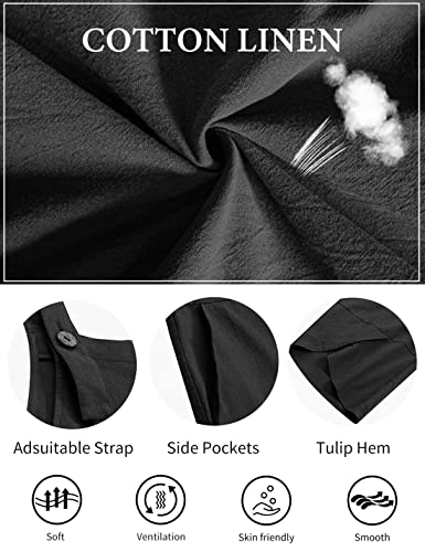 Daacee Womens Casual Black Cotton Linen Wide Leg Overalls Baggy Jumpsuit Rompers With Pockets(0002-Black-L) #TOP2
