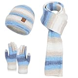 Matériau : bonnet/écharpe : mélange de laine ; gants : tricoté + doublure en polaire, chaud, coupe-vent, compatible écran tactile