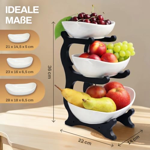 3-stöckige Obstschale aus Keramik Ø 30 cm Basis Obstkorb & Etagere, Schwarz – Ansicht 3