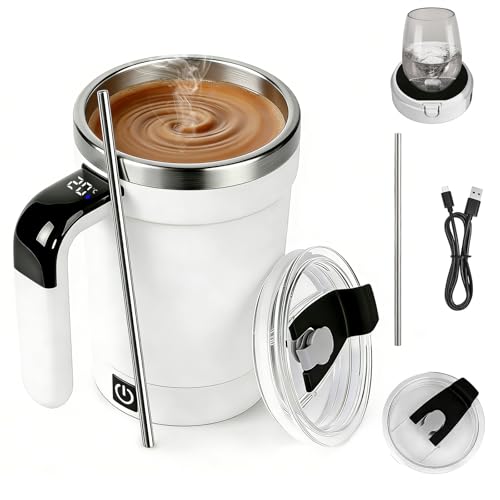 Ashloter Eletric Self Stirring Coffee Mug Automatic Rechargeable Mix Mate self Stirring Cup Gift for Coffee Milk(White)