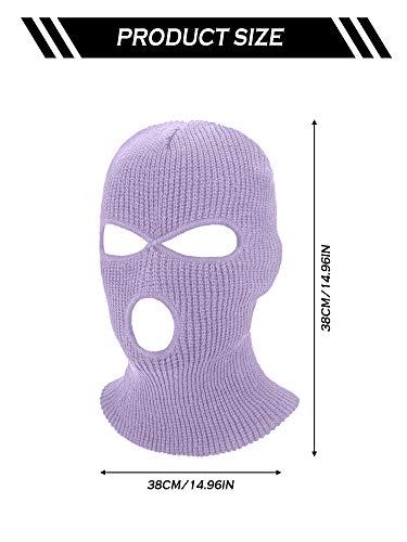 2 Pieces Knitted Full Face Cover 3-Hole Ski Mask Winter Balaclava Face Mask (Light Purple, Rose Red,Adult Size) #TOP2