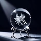 HDCRYSTALGIFTS 60mm 3D Laser Engraved Horse Crystal Ball Paperweight Glass Animal Figurine Decorative Full Sphere New Year Gift for Women Home Table Decor