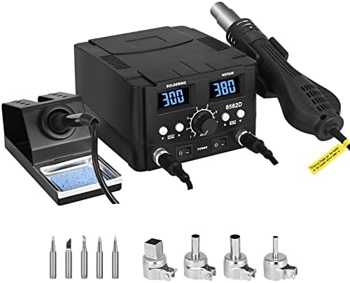 Vogvigo 8582D I 2-in-1 Hot Air Gun Rework and Soldering Iron Station with , Heating Function, Soldering Iron Station with Digital Temperature Correction and Sleep Function