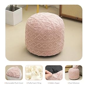 Round Stuffed Pouf Ottoman for Foot Rest, Faux Fur Poufs with Foam Chunk Filling, Storage Ottoman Pouf Foot Stool Cushion, 20 X 15 InchFloor Poufs Foot Rest for Living Room Bedroom Home Decor (Pink) Round Stuffed Pouf Ottoman for Foot Rest Faux Fur Poufs with Foam Chunk Filling Storage Ottoman Pouf Foot Stool Cushion 20 X 15 InchFloor Poufs Foot Rest for Living Room Bedroom Home Decor Pink