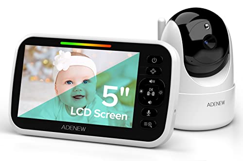 Baby Monitor, 5" Video Baby Monitor with Camera and Audio, Remote pan/tilt Full View Camera, Two-Way Talk, Temperature & Feeding Reminder, Night Vision, lullabies and 960ft Long Range.
