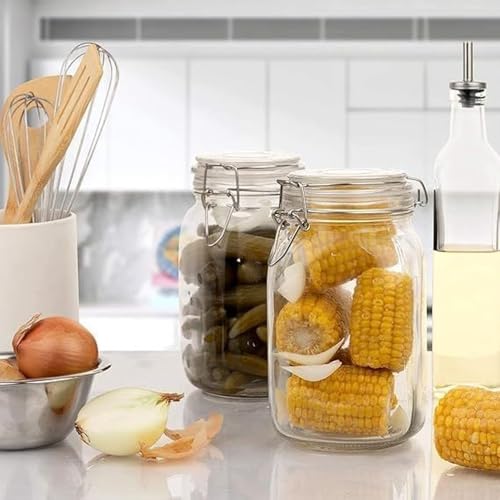 Image of Glass Jars With Airtight Lids & Leak Proof Rubber Gasket,Large Wide Mouth Mason Jars With Buckle Lids For Kitchen Canisters 1500Ml,Big Glass Storage Containers(PACK OF 1)