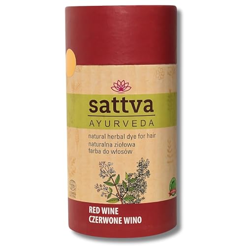 Sattva Ayurveda Coloración natural para el pelo de henna para personas alérgicas, tinte vegetal orgánico para color de pelo natural, volumen y brillo – doble porción – ECOCERT (Red Wine, 150)