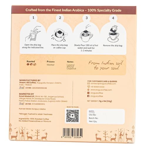 Image of STOGUS Coffee | Toasted Autumn | Arabica Coffee Bags | Pack of 5 (11g x 5) | Medium Roast | Caramel, Almond & Grapefruit Notes