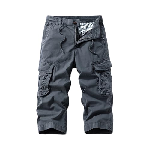 Generisch Y2K Hose, 3/4 Herren Sommer Kurz Cargohose Freizeitshorts Männer Sport Dreiviertel Hosen Mit Multi Taschen Shorts Wanderhose Cargo Manner Camouflage Hose (M, Gray)