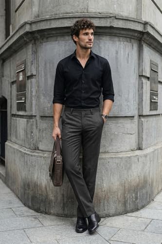 Image of Louis Philippe Men's Slim Fit Elastica - Flat Front Comfort Stretch for All Day Comfort & Flexibility Checks Formal Trouser