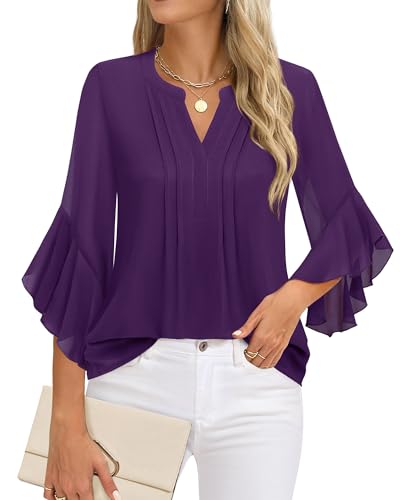 Image of Timeson Women's Short Sleeve V Neck Blouses Shirts Floral Double Layers Mesh Tunics Tops