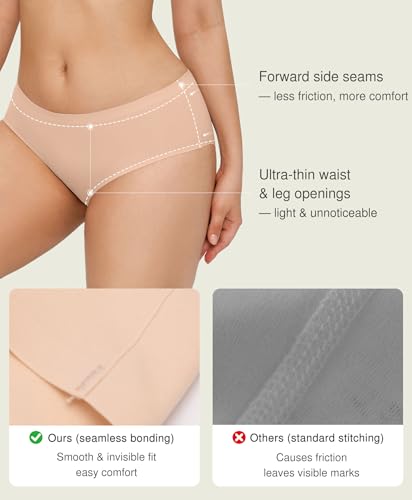 Popilush No Show Underwear for Women - Seamless Bikini Underwear Low Rise Breathable Hipster Panties Invisible Briefs 3 Pack3