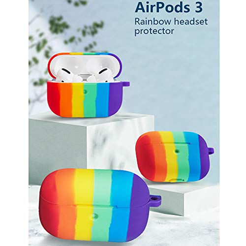 Cute Colorful Case For Airpods Pro,Rainbow Pattern Soft Silicone Protective Case With Anti Lost Rope For Airpods Pro 2019,Rainbow Colors Protective Cover For Airpods Pro #TOP1