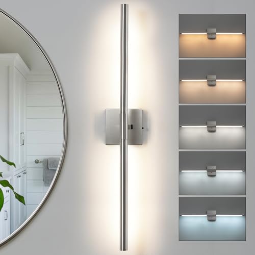 Faziyo Brushed Nickel Vanity Light Fixtures for Bathroom Over Mirror 30 inch LED Bath Sconces IP44 5CCT Adjustable Morden Picture Lights for Paintings (Built-in Dimmer)