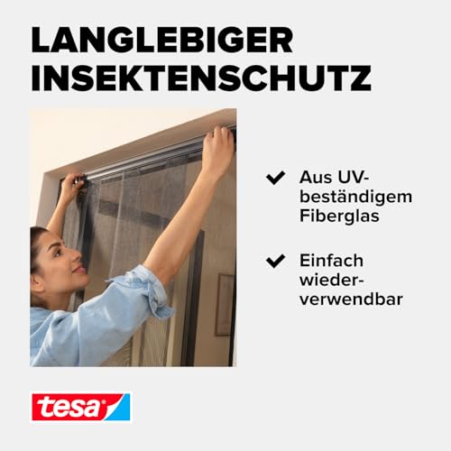 tesa Insect Stop Lamellentür STANDARD Fliegenvorhang - 4-teiliger Insektenschutz Vorhang - Moskitonetz für Türen - ohne Bohren, mit Klettverschluss - 120 x 250 cm - anthrazit