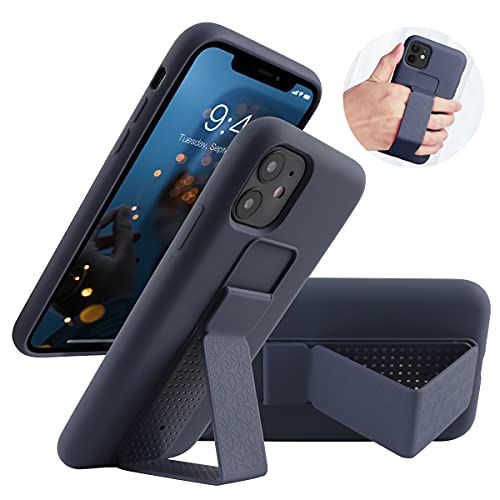 LAUDTEC Silicone Kickstand Case Compatible with iPhone 11 case Vertical and Horizontal Stand Hand Strap Metal Kickstand,Flexible Soft Liquid Silicone Stand Case for iPhone 11(Midnight Blue)