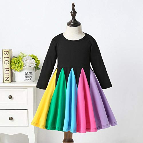 Toddler Baby Girls Rainbow Ruffle Strap Tutu Dress Casual Cotton Twirly Skater Skirt Kids Princess Birthday Outfits Summer Sundress Clothes Pageant Party A Line Dresses Black (Long Sleeve) 4-5T #TOP2