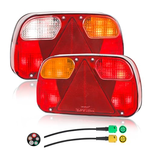 Yuanjoy 2 Feux Arrière Universels 12V Pour Remorque Avec Jeu 13 Pôles Précâblé, Câble 30cm, Connecteur 13 Pôles Et Baïonnette 5 Pôles Gauche Droite