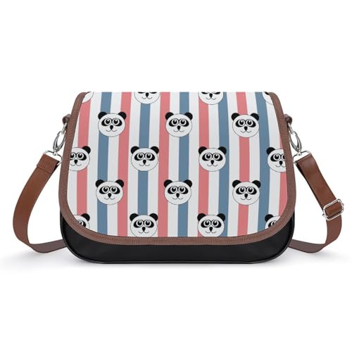 Pandas Head Crossbody Bag Anti-Theft Side Shoulder Bags Adjustable Leather Messenger Bag Unisex