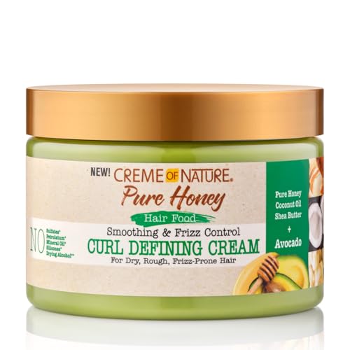 Creme of Nature Pure Honey Hair Food Avocado, Crème Coiffante à base d'Huile d'Avocat et de Miel, Définit et Nourrit les boucles, Soin Coiffant pour Cheveux Bouclés Frisés Crépus, Sans Rinçage - 326ml