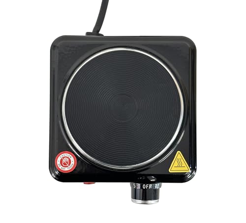 SIC Tragbarer Elektroherd mit einer Platte, tragbares Kochfeld, Gusseisen, einstellbare Temperatur, für Camping, Reisen, Outdoor-Küche (Schwarz, 500 W)