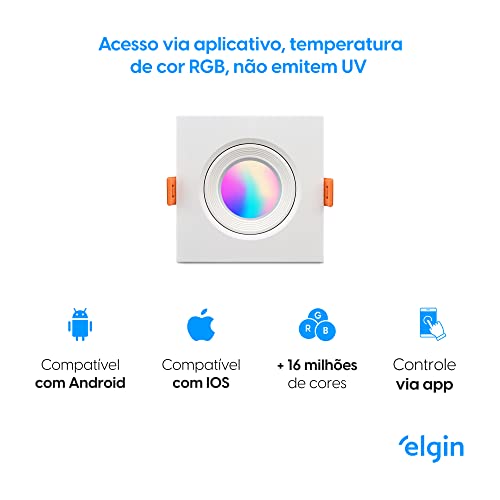 Luminária LED Ecospot Inteligente 5W 3000-6500K Elgin Quadrada WIFI RGB Bivolt Compatível com Alexa