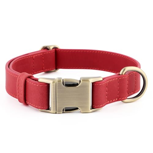 Plutus Pet Genuine Leather Dog Collar Adjustable Pet Collar with Quick Release Metal Buckle Soft Real Leather for Small Medium Large Dogs Heavy Duty & Skin-Friendly (Red L)