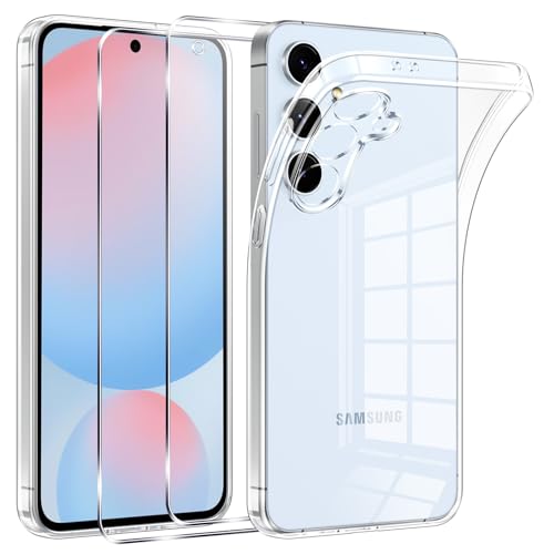 Phoona Cover per Samsung Galaxy S24 FE 5G Custodia con 2 Pezzi Pellicola Vetro Temperato,Ultra Sottile Trasparente Silicone Protettiva Case per Samsung S24 FE Sottile Morbida Antiurto Cover