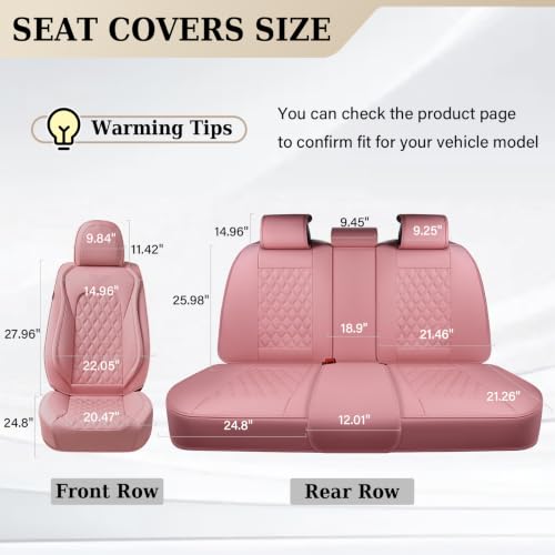 Image of Coverado Rear Seat Covers, Stylish Waterproof Faux Leather Rear Protectors for Sedan SUV Truck, Luxury Fashion Interior - Pink